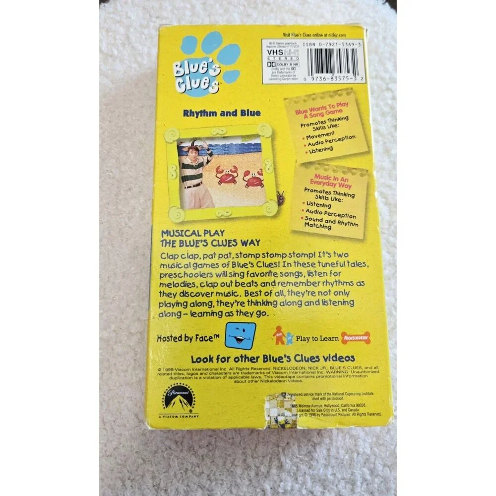 Blues Clues Play Along with Blue Rhythm & Blues VHS Tape 1999 Orange Tape